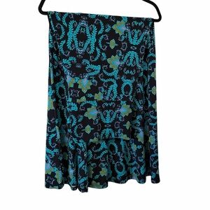 Women's Black & Teal Floral A-Line Skirt